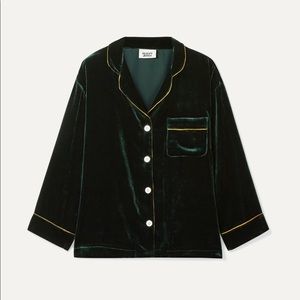 Marina grosgrain-trimmed velvet pajama shirt